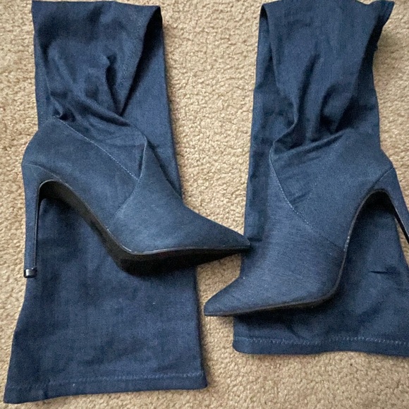 denim knee high boots | size 9 women's - Picture 2 of 3